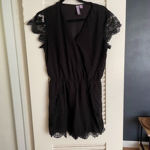 Women's Black Romper with Lace Detail